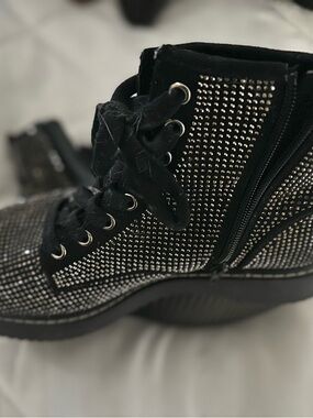 Steve Madden Black Rhinestone Platform Slip-Ons